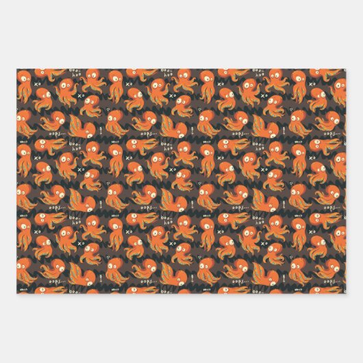 Boo Octopus Oranje en zwart Kinder Kleding en kled Inpakpapier Vel (Voorkant 2)