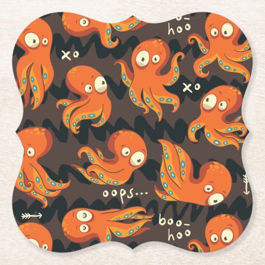 Boo Octopus Oranje en zwart Kinder Kleding en kled Kartonnen Onderzetters (Voorkant)