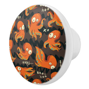 Boo Octopus Oranje en zwart Kinder Kleding en kled Keramische Knop