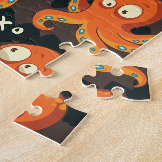 Boo Octopus Oranje en zwart Kinder Kleding en kled Legpuzzel (Zijkant)
