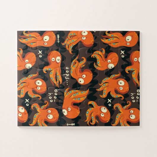 Boo Octopus Oranje en zwart Kinder Kleding en kled Legpuzzel (Horizontaal)