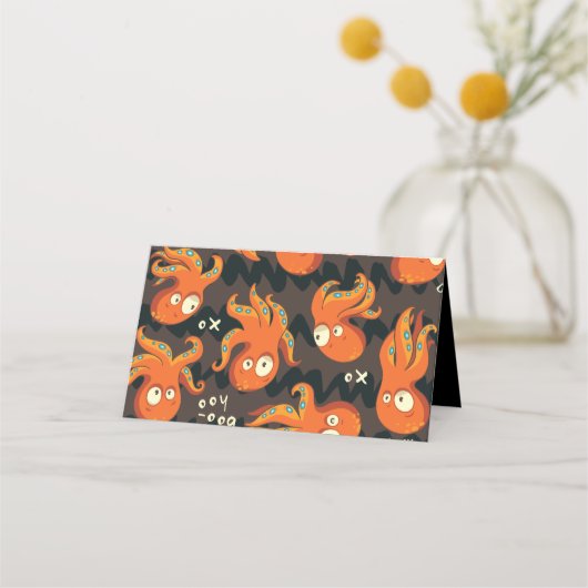 Boo Octopus Oranje en zwart Kinder Kleding en kled Plaatskaartje (Achterkant)