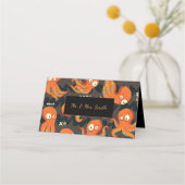 Boo Octopus Oranje en zwart Kinder Kleding en kled Plaatskaartje (Voorkant)