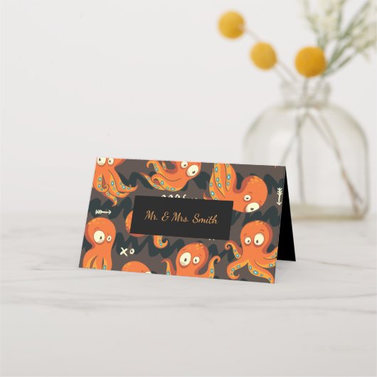 Boo Octopus Oranje en zwart Kinder Kleding en kled Plaatskaartje (Voorkant)