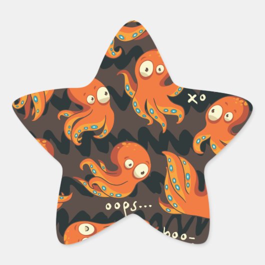 Boo Octopus Oranje en zwart Kinder Kleding en kled Ster Sticker (Voorkant)