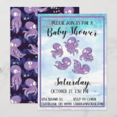 Boo Octopus Paarse Baby shower Uitnodiging (Voorkant / Achterkant)