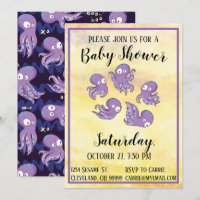 Boo Octopus Paarse Baby shower Uitnodiging