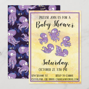 Boo Octopus Paarse Baby shower Uitnodiging