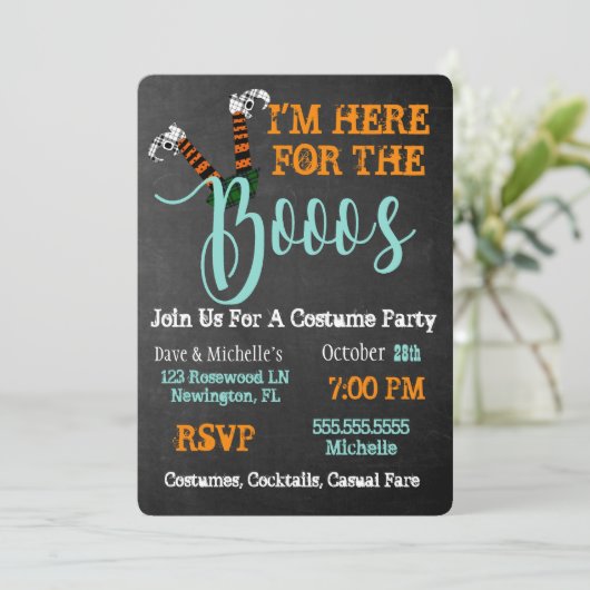 Boo on Booze en Boos Halloween Party Invitation Kaart (Staand voorkant)