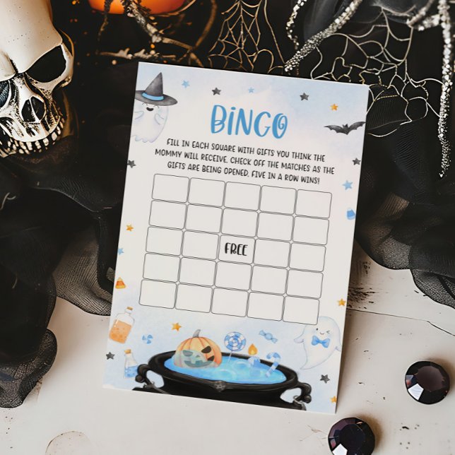 Boo-oy Halloween Baby Shower Bingo Spel (Blue Oh Sheet Baby Shower Bingo Game)