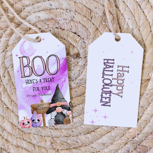 BOO paarse heks kabouter kinder halloween cadeautj Cadeaulabel