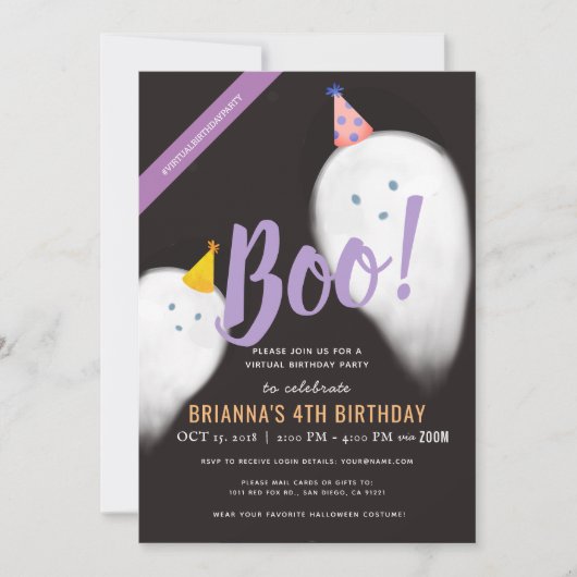 Boo Party Pet Ghost Halloween Virtual Birthday Kaart (Voorkant)