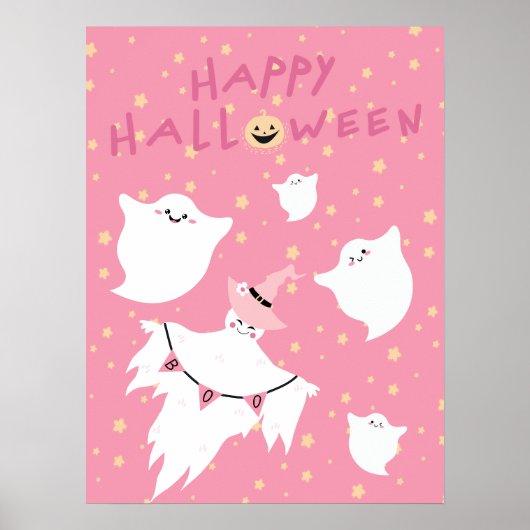 Boo Pastel Halloween Decor Pink Nursery Lil Ghost Poster (Voorkant)