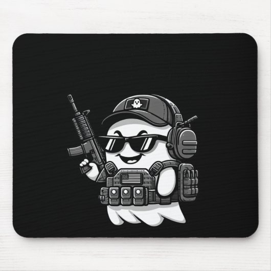 Boo Pew Tactical Ghost Costume Pistool Lover Hallo Muismat (Voorkant)