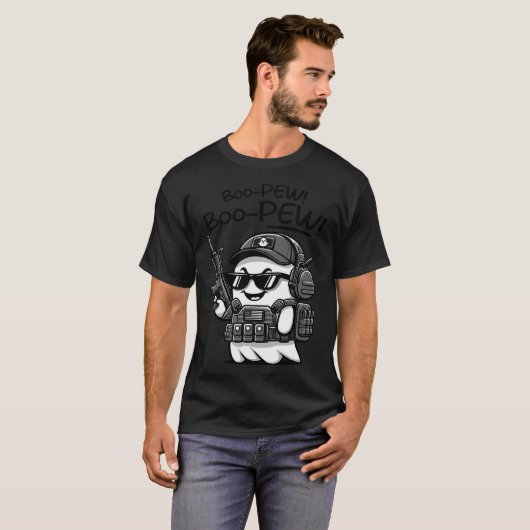 Boo Pew Tactical Ghost Costume Pistool Lover Hallo T-shirt (Voorkant volledig)
