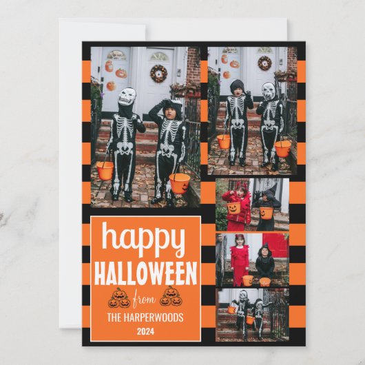Boo pompoen jack-o-lantaarn blij Halloween 5 Foto Feestdagenkaart (Voorkant)