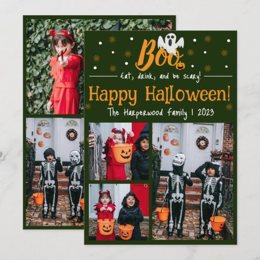 Boo pompoen jack-o-lantaarn Halloween Fotocollage Feestdagenkaart (Voorkant / Achterkant)