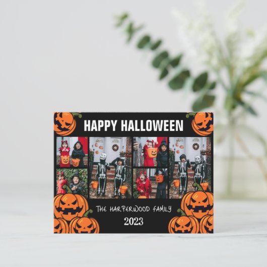 Boo pompoen jack-o-lantaarn Halloween Fotocollage Feestdagenkaart (Staand voorkant)
