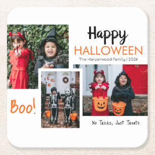 Boo pompoen jack-o-lantaarn Halloween Fotocollage Kartonnen Onderzetters