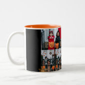 Boo pompoen jack-o-lantaarn Halloween Fotocollage Tweekleurige Koffiemok (Links)