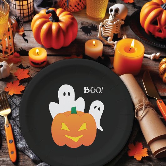 Boo Pumpkin Ghosts Halloween Papieren Bordje