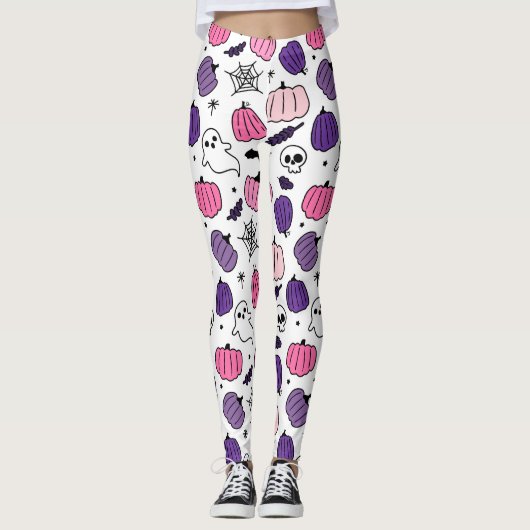 Boo Pumpkin Skull White Leggings (Voorkant)