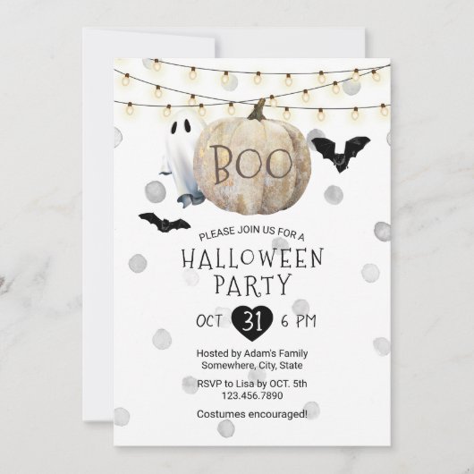 Boo Pumpkin String Lights Halloween Party Kaart (Voorkant)