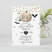 Boo Pumpkin String Lights Halloween Party Kaart (Staand voorkant)
