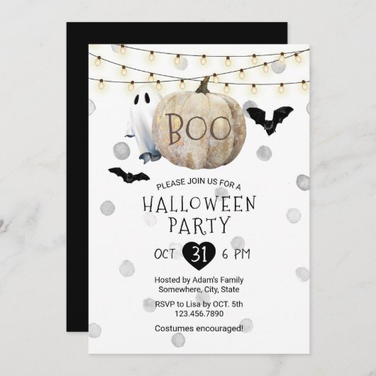 Boo Pumpkin String Lights Halloween Party Kaart (Voorkant / Achterkant)