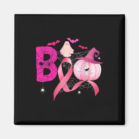 Boo Pumpkin Witch Pink Ribbon Borstkanker Halve Magneet (Voorkant)