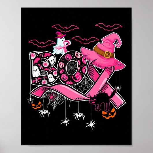 Boo Pumpkin Witch Pink Ribbon Borstkanker Halve Poster (Voorkant)