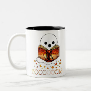 Boo Read Books Library Funny Booooks Ghost Halowe Tweekleurige Koffiemok