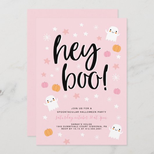 Boo. Roze Halloween Birthday Uitnodiging (Voorkant / Achterkant)