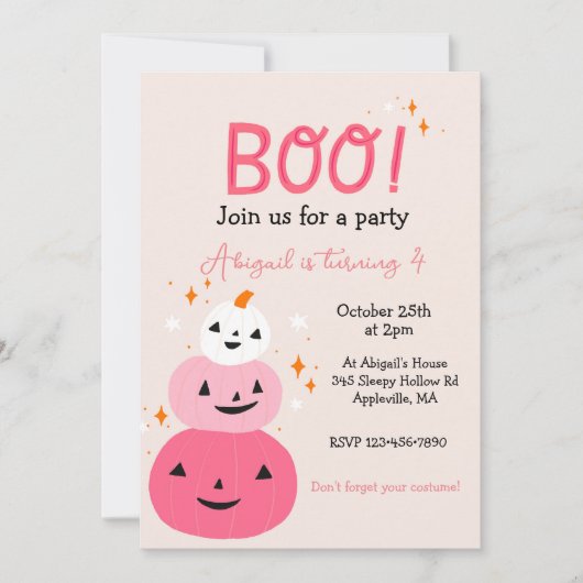 Boo Roze Halloween Uitnodiging voor verjaardagsfee (Voorkant)