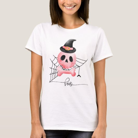 Boo & Roze schedel Halloween T-shirt (Voorkant)