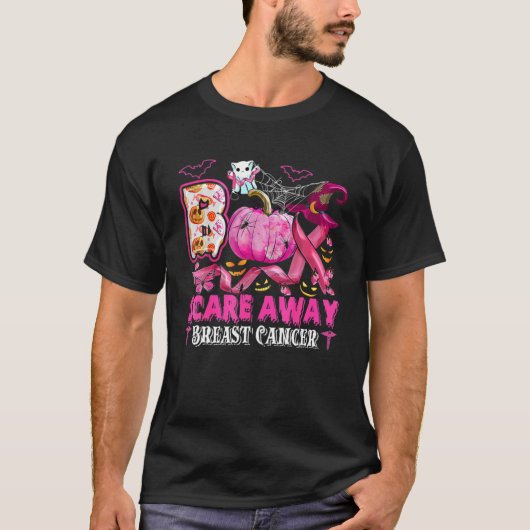 Boo Scare Away Breast Cancer Pink Ribbon Spider Ha T-shirt (Voorkant)