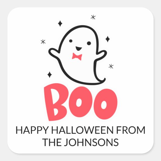 Boo, Schattig Geest, Halloween Vierkante Sticker (Voorkant)