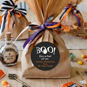 BOO Schattig spookje Zwart en wit Halloween Ronde Sticker