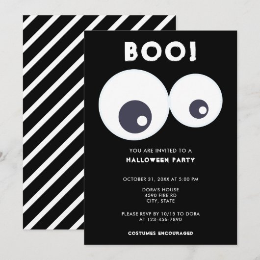 Boo schattige Eyeball Halloween Party Black & Whit Kaart (Voorkant / Achterkant)