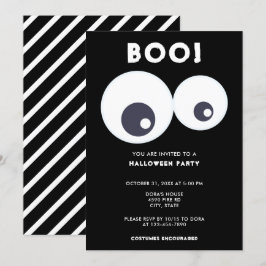 Boo schattige Eyeball Halloween Party Black & Whit Kaart