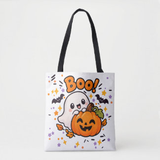 Boo Schattige Geest Pompoen Halloween Boodschappen Tote Bag