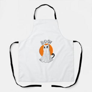 Boo Schattige Ghost Cat Halloween Moon Spooky Kat Schort