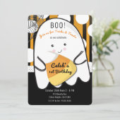 Boo Schattige Ghost Halloween ONE 1st Birthday Par Kaart (Staand voorkant)