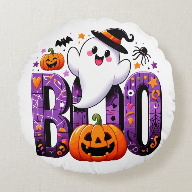 Boo Schattige Ghost Halloween Ontwerp Rond Kussen (Voorkant)