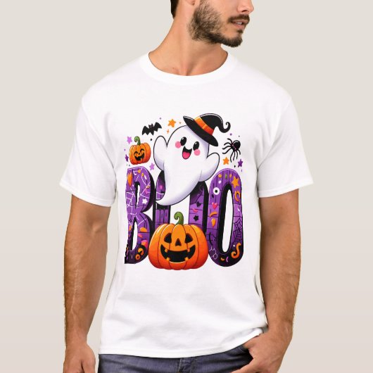 Boo Schattige Ghost Halloween Ontwerp T-shirt (Voorkant)