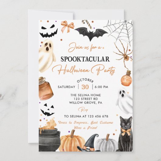 Boo Schattige Ghost Halloween Party Pompoen Kaart (Voorkant)