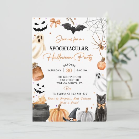 Boo Schattige Ghost Halloween Party Pompoen Kaart (Staand voorkant)