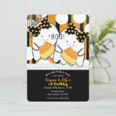 Boo Schattige Ghost Twin Girls Halloween Verjaarda Kaart (Staand voorkant)