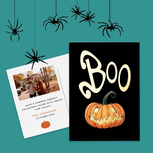 Boo Schattige Leuk Halloween Spooktacular Oranje P Folie Feestdagen Briefkaart