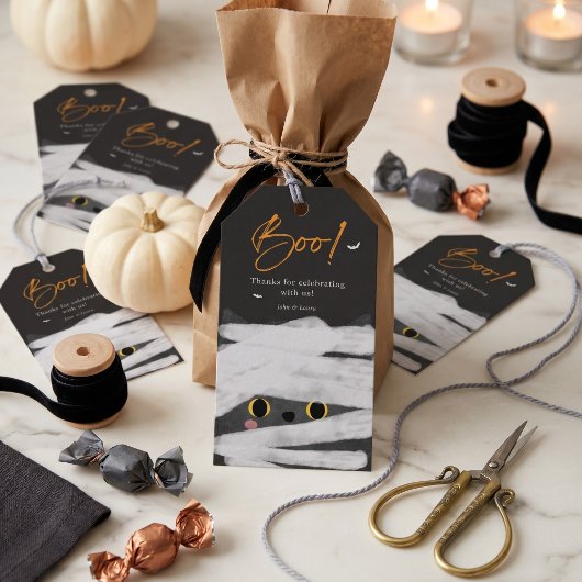Boo Schattige Mummie Kat Halloween Favor Cadeaulabel